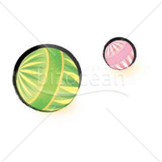 【イラスト】緑とピンクの鞠の筆タッチ素材