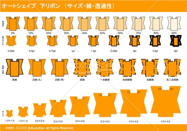 オートシェイプ　下リボン　（サイズ・線・透過性）（オレンジ）