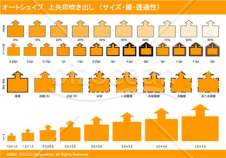 オートシェイプ　上矢印吹き出し　（サイズ・線・透過性）　（オレンジ）