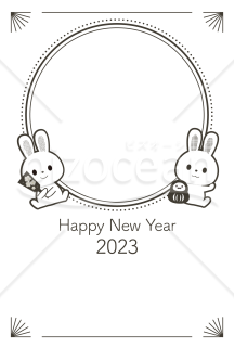 【2023年】モノクロの円形フォトフレーム年賀状