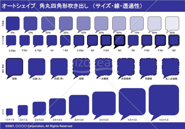 オートシェイプ　角丸四角形吹き出し　（サイズ・線・透過性）(ネイビー)