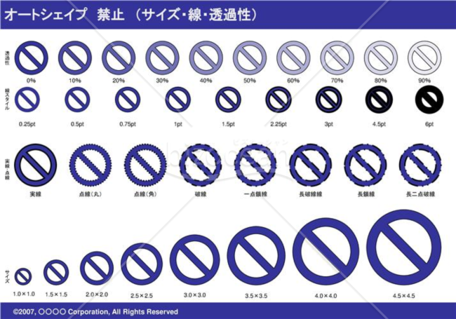 オートシェイプ　禁止　（サイズ・線・透過性）（ネイビー）