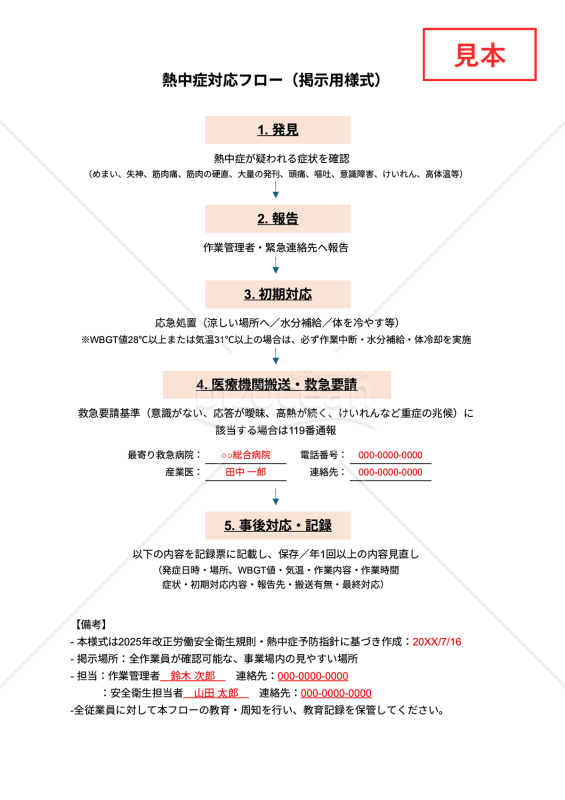 【法改正対応】熱中症対応フロー（掲示用様式）・Googleスプレッドシート【見本付き】