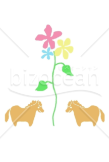 馬と花　カラースタンプ