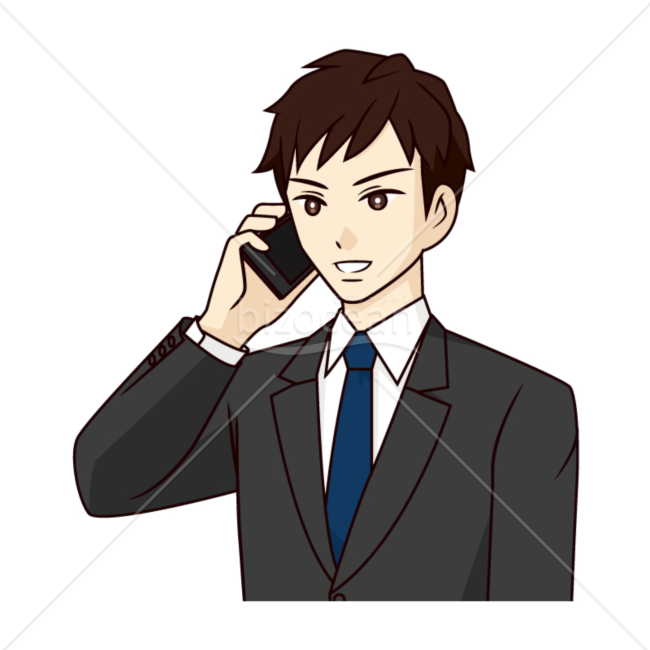 携帯で電話している男性のイラスト