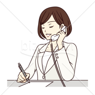 デスクで電話している女性のイラスト