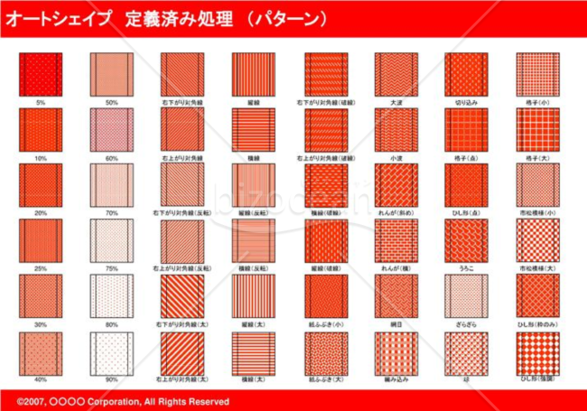 オートシェイプ　定義済み処理　（パターン）　（レッド）