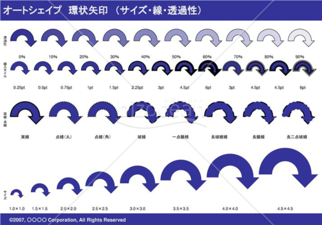 オートシェイプ　環状矢印　（サイズ・線・透過性）　（ネイビー）