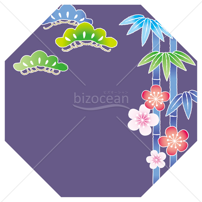 【2026年】「イラスト」紫の八角形に松竹梅をあしらった和風枠