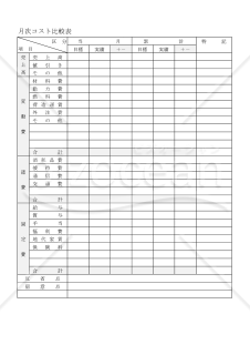 （当月目標と実績を分かりやすく対比できる）「月次コスト比較表」