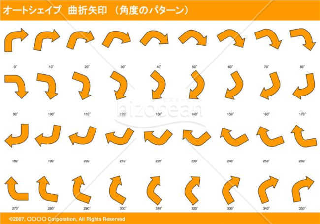 オートシェイプ　曲折矢印　（パターン角度）（オレンジ）