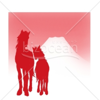 富士山と馬の親子
