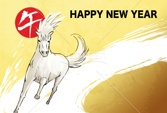 走る馬　横向き背景金