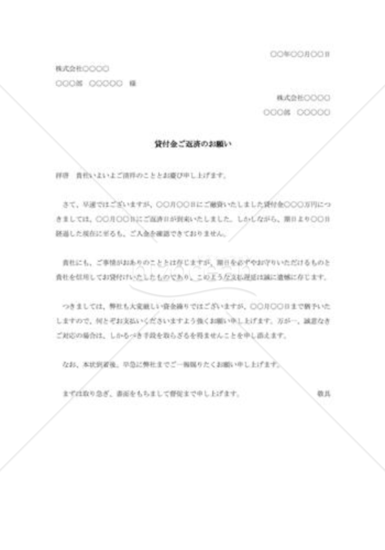 貸付金返済の督促状