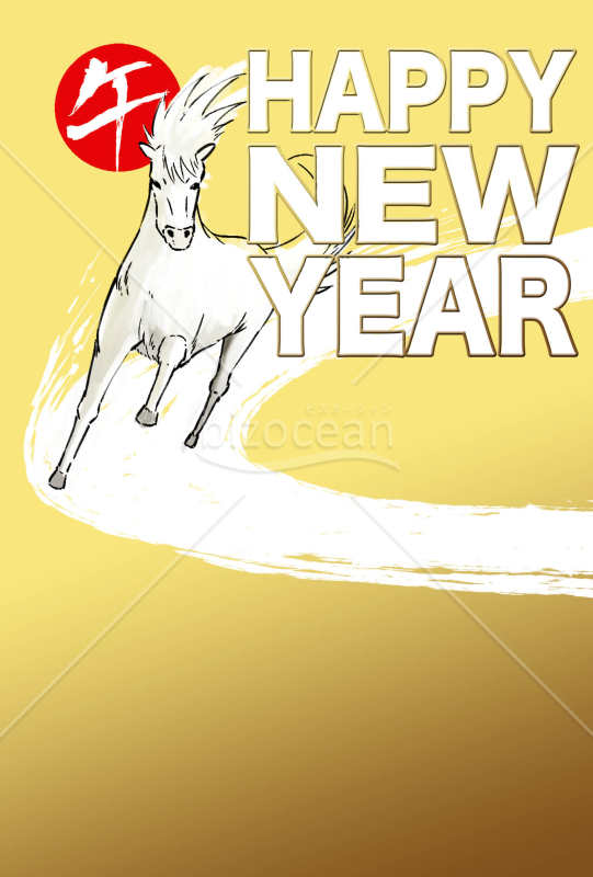 全力で走る馬　背景金