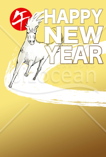 全力で走る馬　背景金