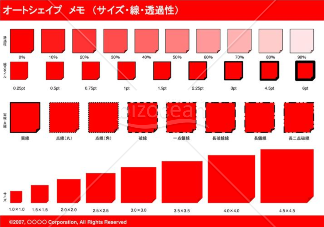 オートシェイプ　メモ　（サイズ・線・透過性）（レッド）