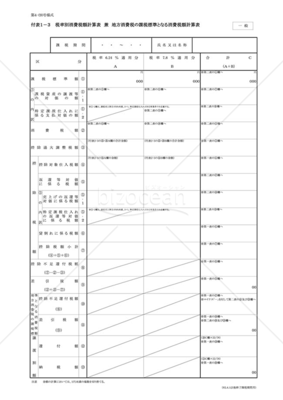 付表1－3 税率別消費税額計算表兼地方消費税の課税標準となる消費税額計算表