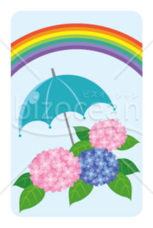 アジサイと傘と虹