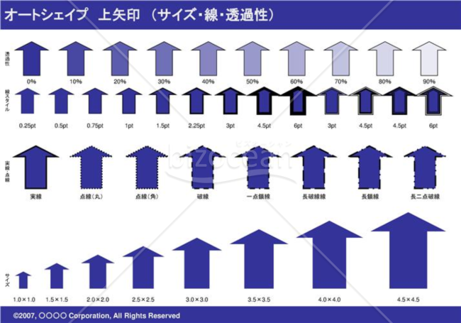 オートシェイプ　上矢印　（サイズ・線・透過性）（ネイビー）