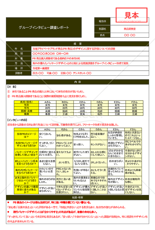 Wordで作るインタビュー調査レポート（A4・1枚）【見本付き】