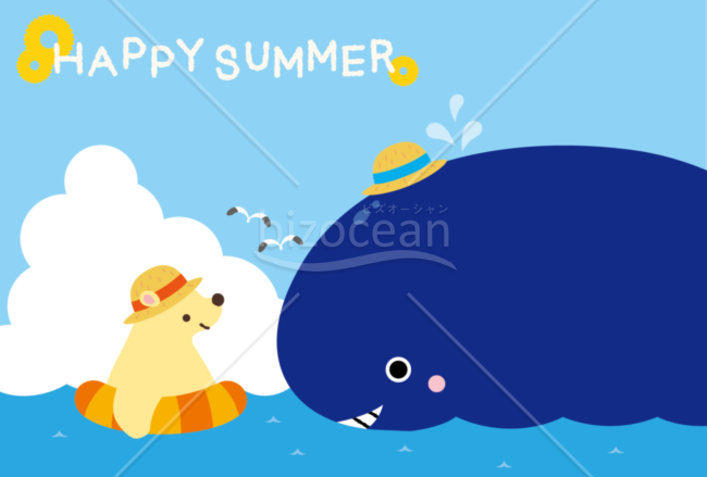 白クマとクジラの暑中見舞い（横）