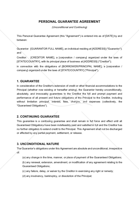 〔参考和訳付〕PERSONAL GUARANTEE AGREEMENT（個人保証契約書）