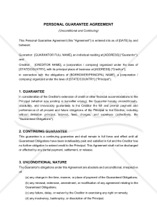 〔参考和訳付〕PERSONAL GUARANTEE AGREEMENT（個人保証契約書）
