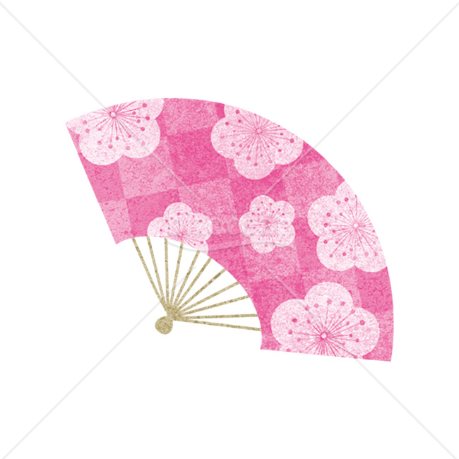 【2026年】「イラスト」桃色の市松模様に梅を描いた和扇子