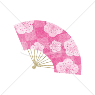 【2026年】「イラスト」桃色の市松模様に梅を描いた和扇子