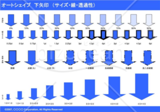 オートシェイプ　下矢印　（サイズ・線・透過性）（ブルー）