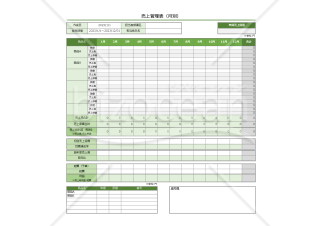 売上実績（管理）表【月別（年間）】【グリーン・グレー】