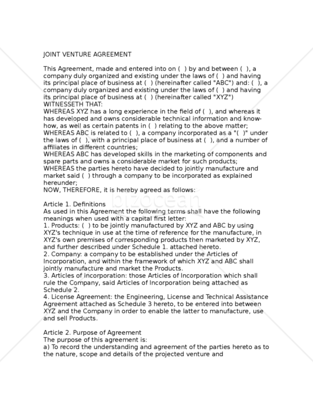 【和・英対訳】4投資関係契約・定款編 合弁事業契約書[ｽﾍﾟｲﾝ(製造販売会社)](6a012)／JOINT VENTURE AGREEMENT
