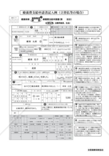 健康保険療養費支給申請書（立替払等、治療用装具、生血）（記入例）（全国健康保険協会版）