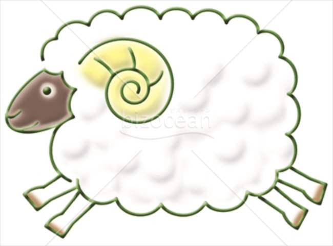 緑の輪郭でデザインされた羊イラスト
