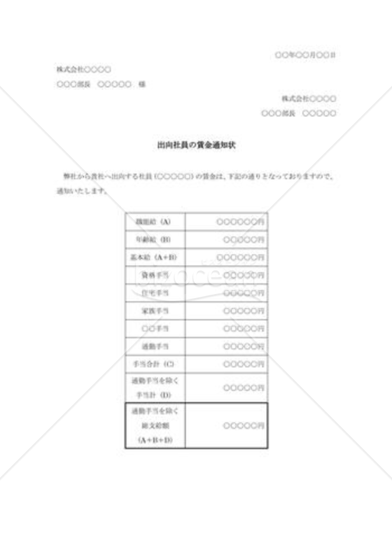出向社員賃金通知状