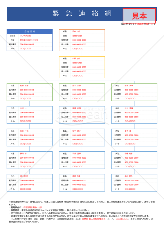 緊急連絡網（縦・PowerPoint）【見本付き】