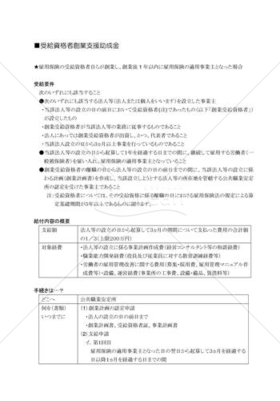 受給資格者創業支援助成金