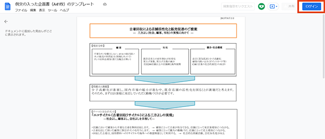 画面右上の「ログイン」をクリックし、Googleアカウントにログイン（またはアカウントを作成）します。