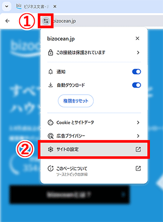 「サイトの設定」を選択