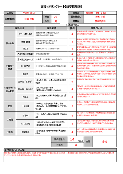 【新卒採用】面接チェック表(評価基準や評価項目を記載)【見本付き】